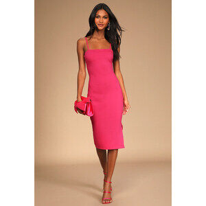 Lulus Paulina Hot Pink Bodycon Midi Dress - Size XS
